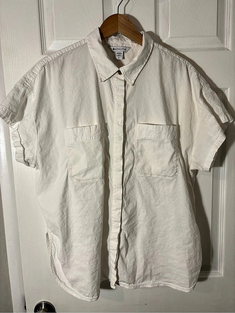 Athleta Retreat Linen Short Sleeve Shirt White Size Largd